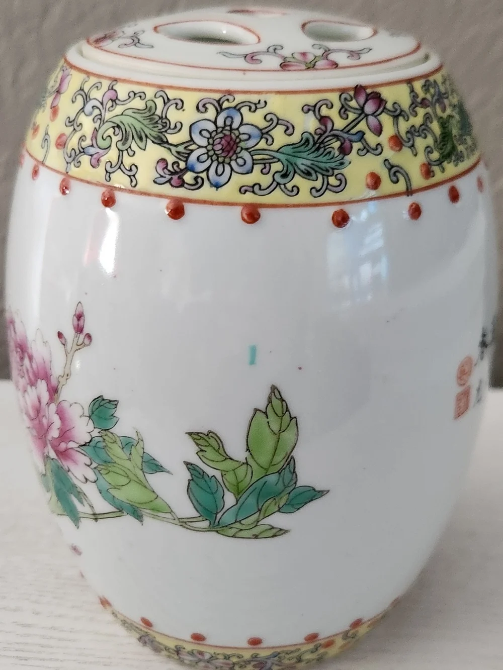 Vintage Chinese Porcelain Ginger Jar Hand-painted Famille Rose Floral Design